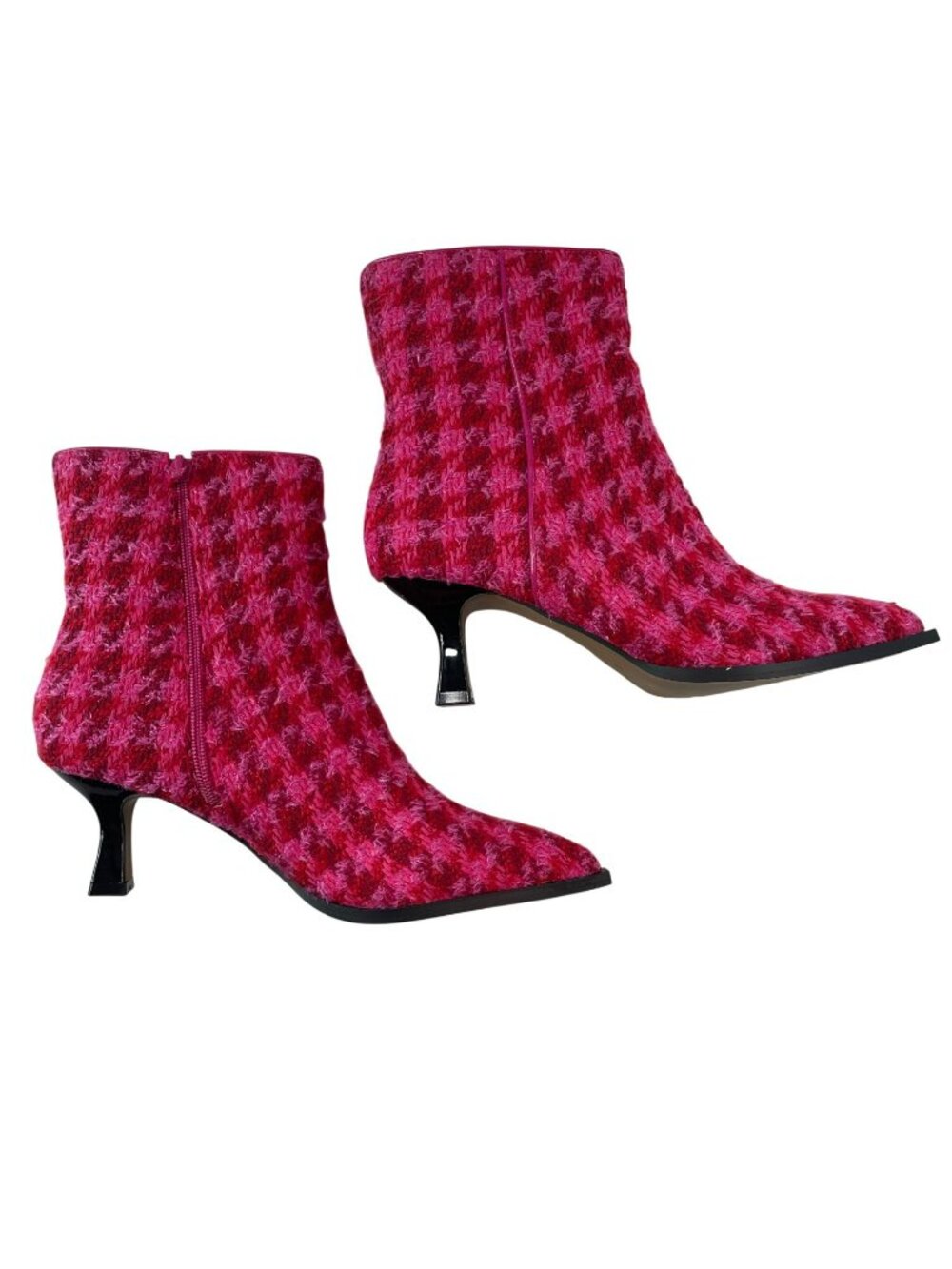 Betsey Johnson Louisa Fuchsia Checkered Knit Boots Pointed Toe Size 10 $129 NWT - Picture 2 of 10
